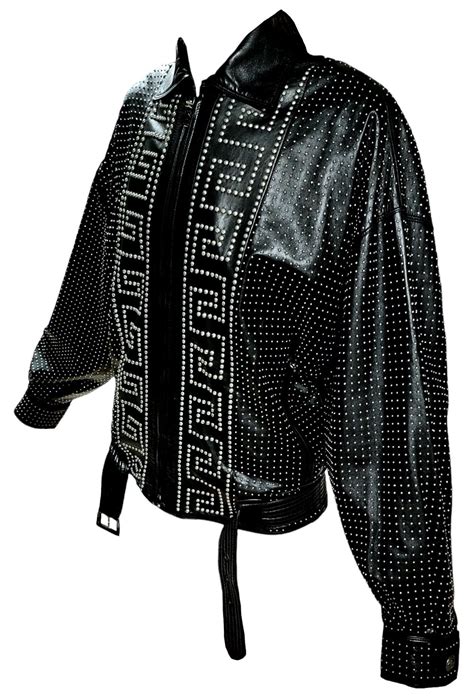 S/S 1992 Gianni Versace Greek Key Studded Leather Jacket